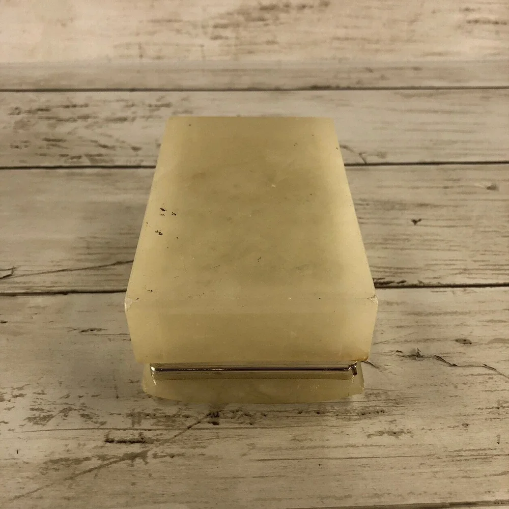 Vintage Alabaster Trinket Box Purple Floral Hinged Jewelry Box Stone Keepsake